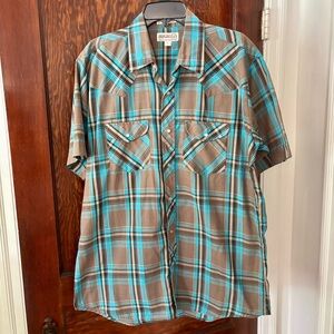 Men's Western Plaid Shirt - Brown and Blue